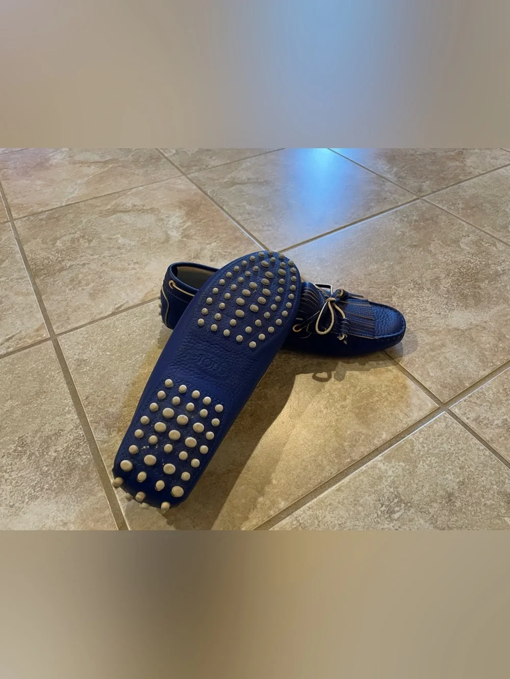 Tod's Navy Leather Kiltie Loafers with Contrasting Trim
